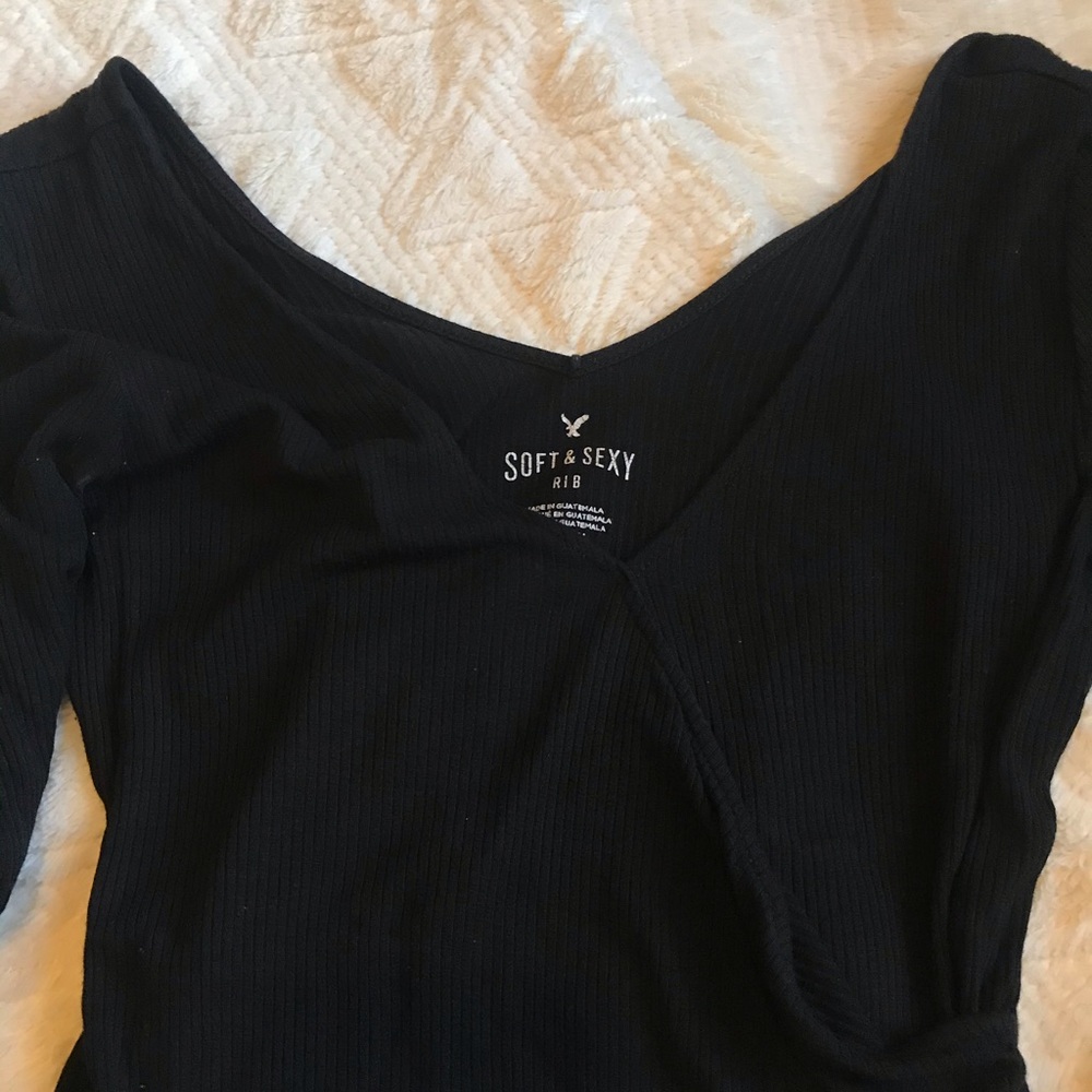 american eagle soft, black long sleeve one piece
